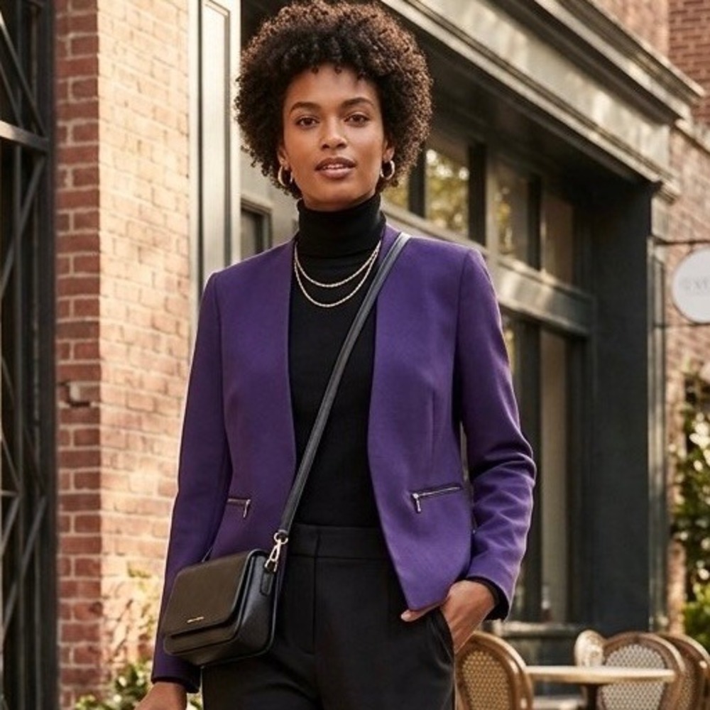 Banana Republic Collarless Open Front Blazer Blackberry Purple - Size 8 Petite